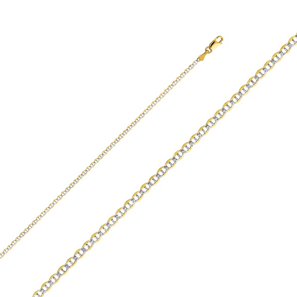 14K Yellow 2.0mm Flat Mariner Pave Chain - 16